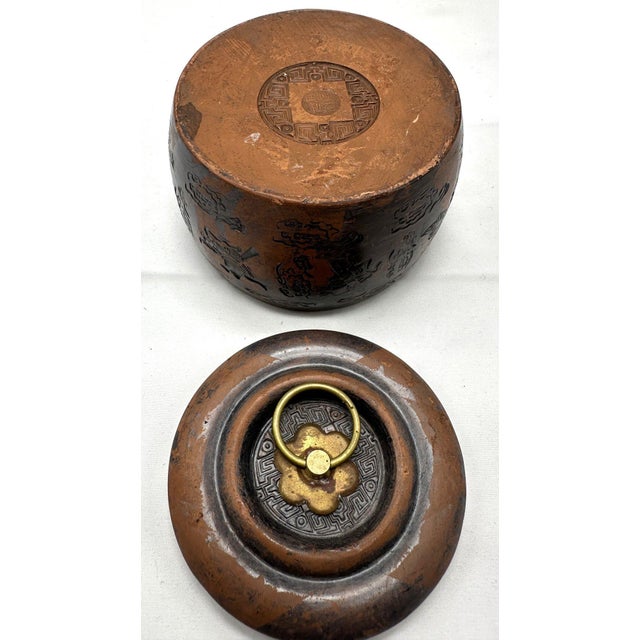 Chinese Vintage Yixing Zisha Clay Tea Caddy - Carved Immortals Motif For Sale - Image 3 of 13