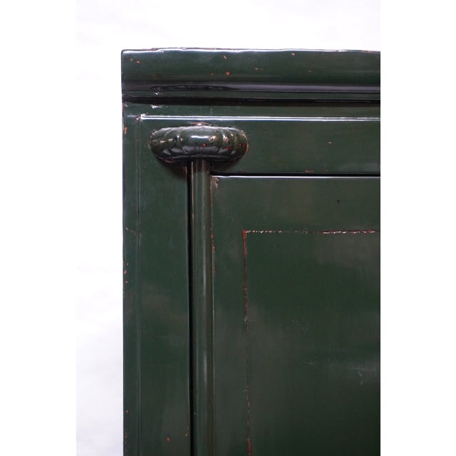 Imported Large Gem-Tone Green Lacquer Wedding Cabinet For Sale - Image 11 of 16