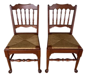 Pennsylvania House Traditional Style Rush Bottom Cherry Side Chairs - A Pair