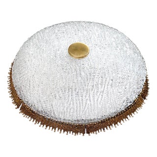Vintage Ceiling Lamp in Brass and Frosted Glass from Palwa, 1960s For Sale