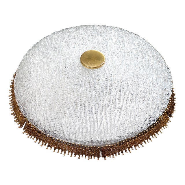 Vintage Ceiling Lamp in Brass and Frosted Glass from Palwa, 1960s For Sale