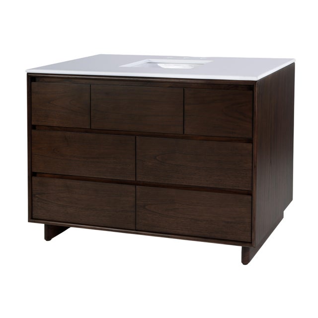 Modern Halmstad 48 in. W Rectangular Wood Single Sink 6 Drawer Bathroom Vanity Set, Walnut For Sale - Image 3 of 11