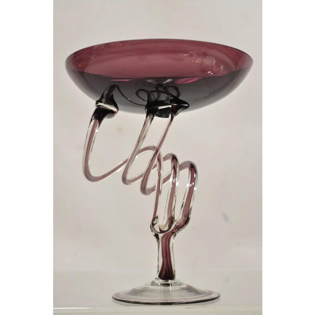 Vintage Hand Blown Italian Murano Style Purple Glass Swirl Compote Candy Dish For Sale - Image 4 of 10