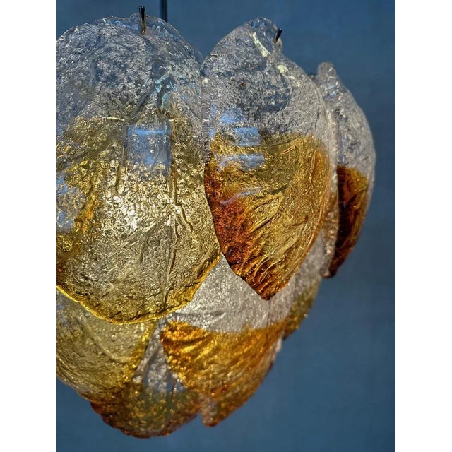 Hollywood Regency Vintage Murano Frozen Leaves Chandelier in Bicolor For Sale - Image 3 of 13