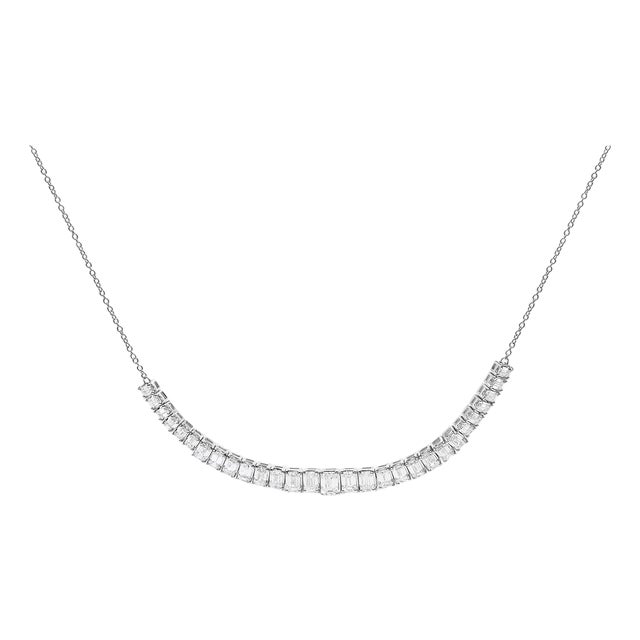 14K White Gold Lab Grown Diamond 5.0 Cttw Emerald Cut Station Necklace For Sale