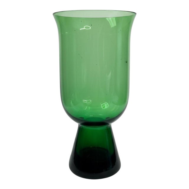 Vintage Mid-Century Emerald Green Blown Art Glass Footed Pedestal Vase For Sale