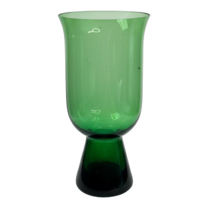 Vintage Mid-Century Emerald Green Blown Art Glass Footed Pedestal Vase