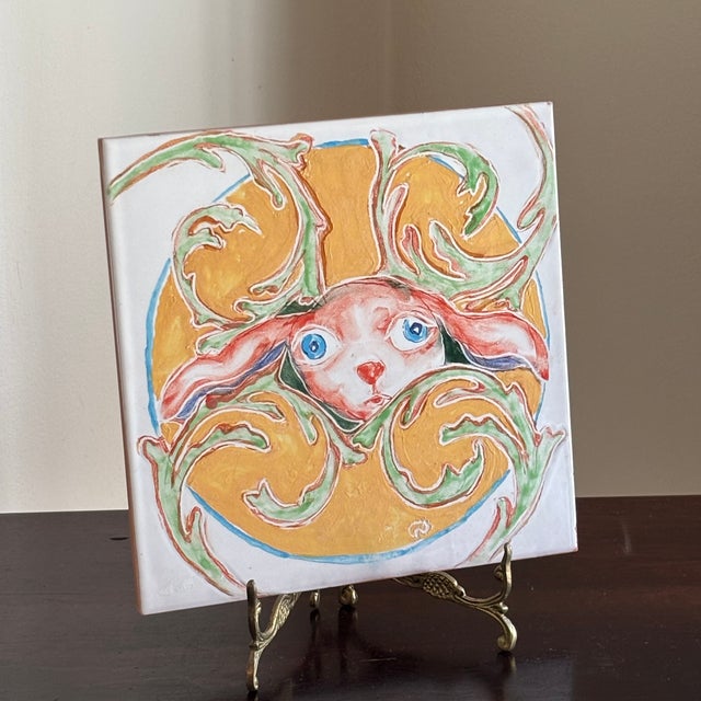 Ceramic Vintage Hand Painted Italian Decorative Tile For Sale - Image 7 of 14