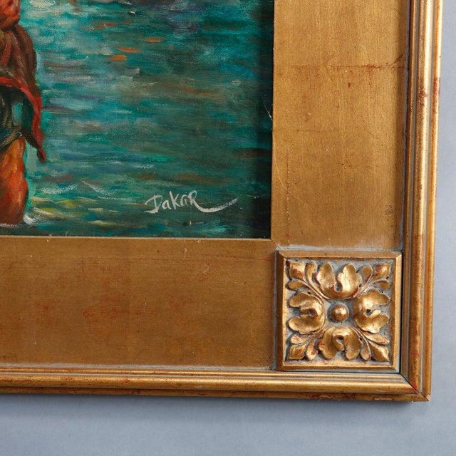 Blue Large Oil Painting, Soldiers on Horseback, by Dakar, 20th C For Sale - Image 8 of 12