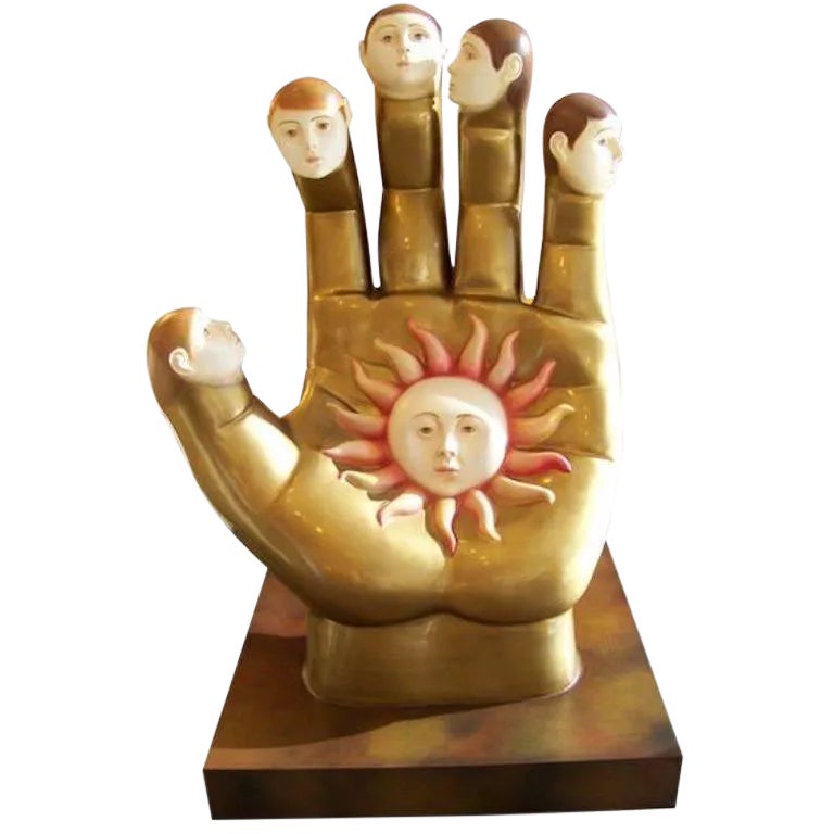 Signed Sergio Bustamante Ceramic Hand With Faces | Chairish