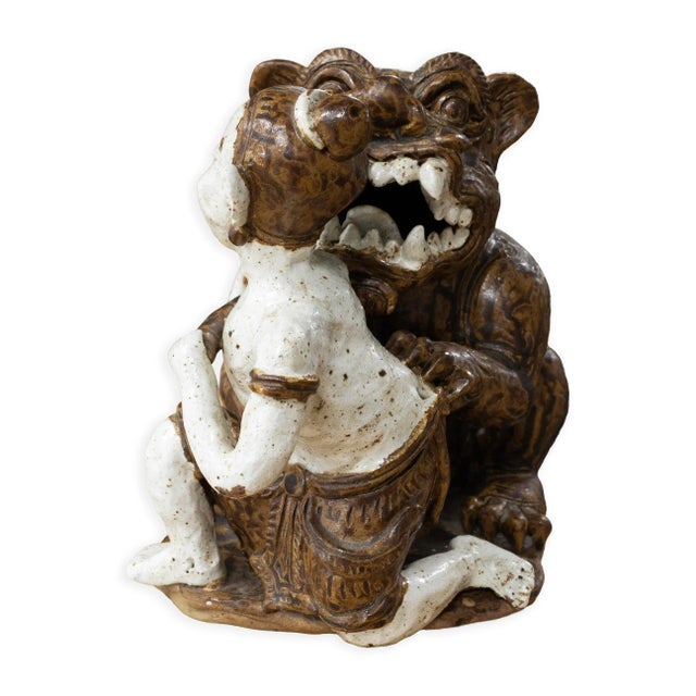 Late 20th Century Antique Asian Ceramic - Male Figure With Dragon, C. 20th Century Collectables For Sale - Image 5 of 9