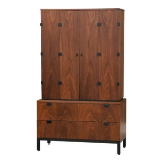 1960s Refinished Milo Baughman for Directional Walnut Armoire Dresser For Sale