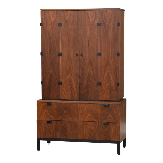 1960s Refinished Milo Baughman for Directional Walnut Armoire Dresser For Sale