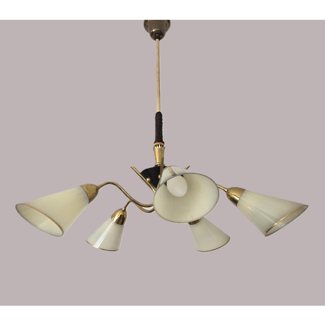 Mid-Century Modern 5-Arm Tulip Chandelier, 50s 60s Sputnik Design Brass Accents For Sale - Image 6 of 12