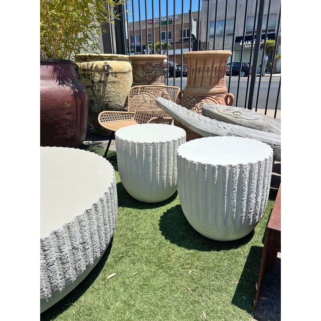 Plastic Outdoor White Textured Cement End Table For Sale - Image 7 of 9