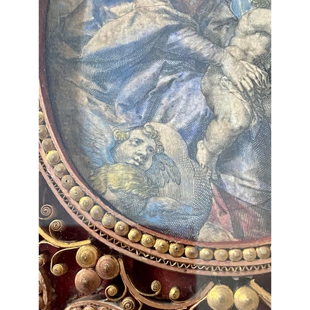 Early 18th Century Early 18th Century French Convent Rolled Paper Reliquary Shadowbox — Madonna & Child Engraving, Paper Filigree, Original Gilt Frame For Sale - Image 5 of 6