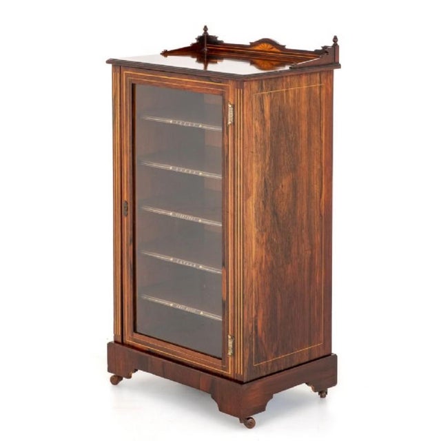 Victorian Rosewood Music Cabinet Being of Very Good Quality. Note the Retailers Plaque " T. Wallis and Co Holborn Circus...