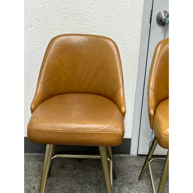Wood West Elm Mid Century Swivel Counter Stools, Pair For Sale - Image 7 of 12