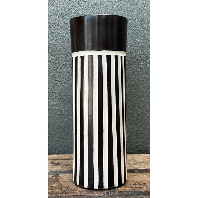 Vintage Original Graphic Black and White Glazed Ceramic Vase For Sale - Image 10 of 12