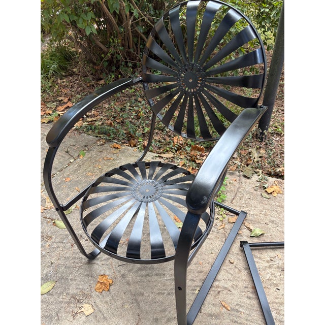 francois carre cantilever garden rocking chair, in semi-gloss black c.1930’s French art deco wrought iron & spring steel...