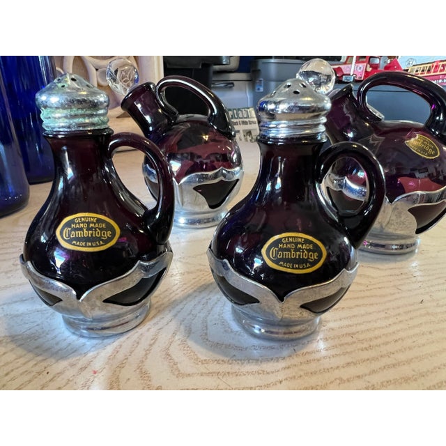 Shabby Chic Vintage Purple Cambridge Glass Condiments Set of 5 For Sale - Image 3 of 11