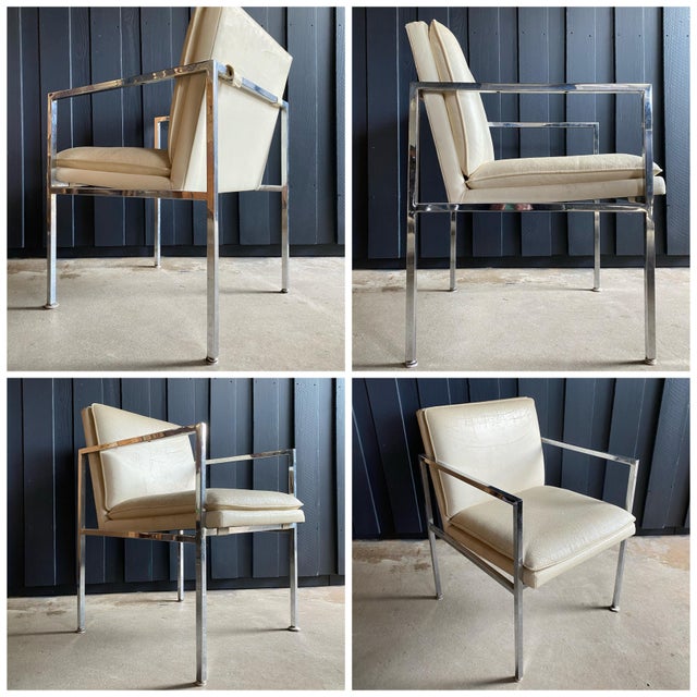 Tulip Inc. Minimalist Milo Baughman-Style Chrome Armchairs, Set of 4 For Sale - Image 4 of 13