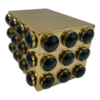 1990s Brass Box With Glass Cabochons in the Global Views Style For Sale
