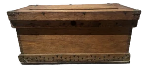 Antique Late 19th Century Pine Tool Chest / Strong Box With Hand-Cut Dovetails & Iron Hardware