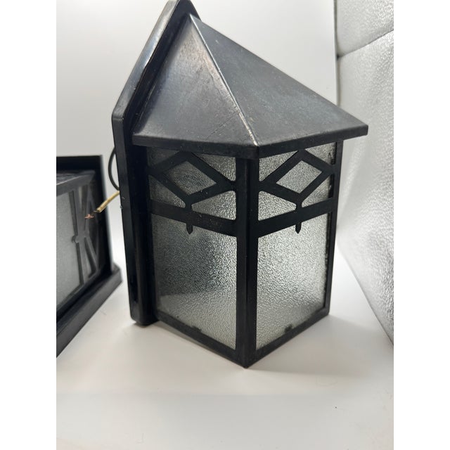 Vintage Arts Crafts Porch Sconces Pair Mid Century Lights Frosted Glass Lamps Cottage Arts and Crafts - a Pair For Sale - Image 11 of 14