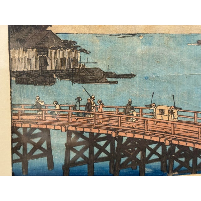 Japanese Antique Edo-Period Japanese Woodblock Print by Utagawa Hiroshige — Eitai Bridge With Fishing Boats, C. 1830s–1850s For Sale - Image 3 of 9