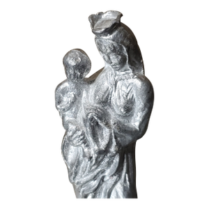 Solid Pewter Virgin Mary & Child Figurine – 4" Tall, Hand-Finished, Vintage Catholic Statue