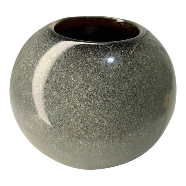 Petite Vintage Murano Peleguso Round Vase With Burgundy and Gold Flakes Interior For Sale