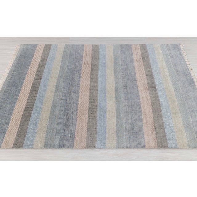 Wood 4' x 6' Savannah Hand Knotted Modern Light Blue,Gray Wool & Silk Rug For Sale - Image 7 of 18