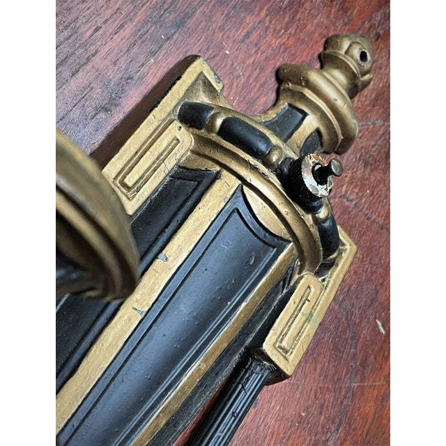 Mid 20th Century Neoclassical Style Greek Key & Urn Cast Metal Wall Candle Sconces Signed Empire For Sale - Image 9 of 15