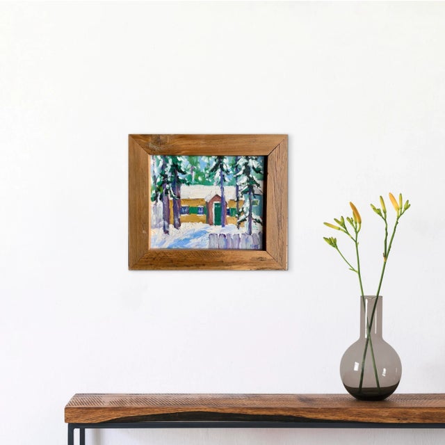 12x9 5/8 unframed measurements of panel 15.5 x 13.25 roughly framed Oil painting on masonite panel Tahoe Cabin 3324 Ash...