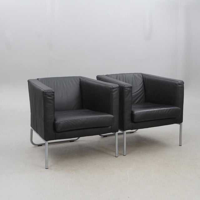 Black Vintage Chairs in Black Leather with Metal Frames from Ikea, 2000, Set of 2 For Sale - Image 8 of 8