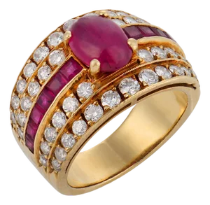Vintage Ruby Diamond 14k Yellow Gold Ring, Size 4.75