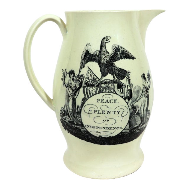 American-Market "Peace, Plenty and Independence" Liverpool Transfer Decorated Creamware Jug For Sale