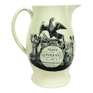 American-Market "Peace, Plenty and Independence" Liverpool Transfer Decorated Creamware Jug