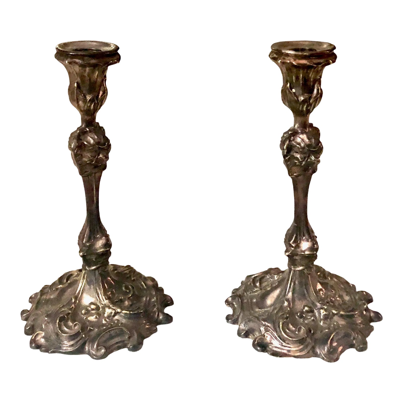 Circa 1880s French Rococo Silverplate Candle Holders- a Pair | Chairish
