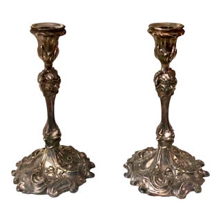 Circa 1880s French Rococo Silverplate Candle Holders- a Pair For Sale