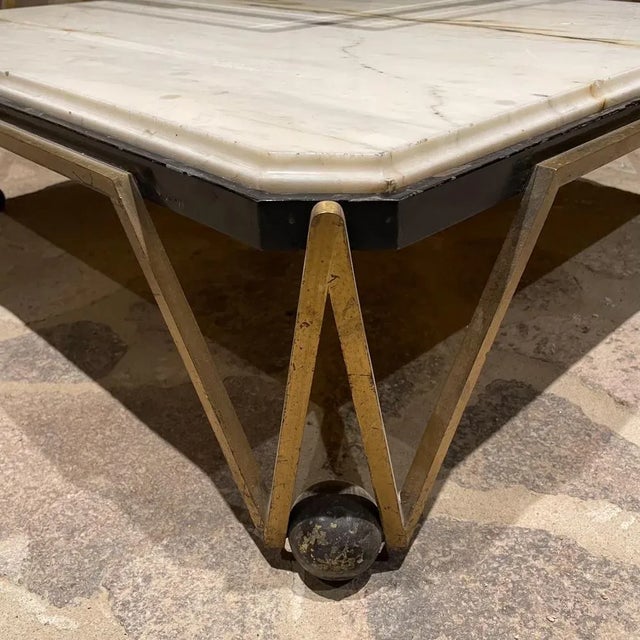 1950s Arturo Pani Mexico Corner Table in Marble Beveled Glass Bronze For Sale - Image 11 of 13