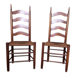 19th Century Pair of Antique American Primitive Shaker Style Rush Seat Side Chairs For Sale