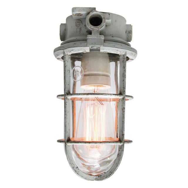 Vintage Industrial Clear Glass Flush Mount Ceiling Light from Industria Rotterdam For Sale - Image 4 of 9