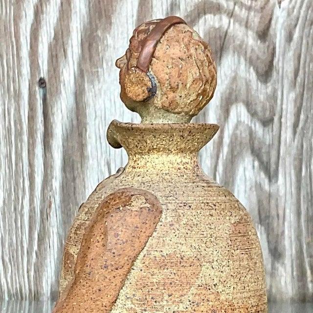 Camel Vintage Boho Studio Pottery Decanter For Sale - Image 8 of 14