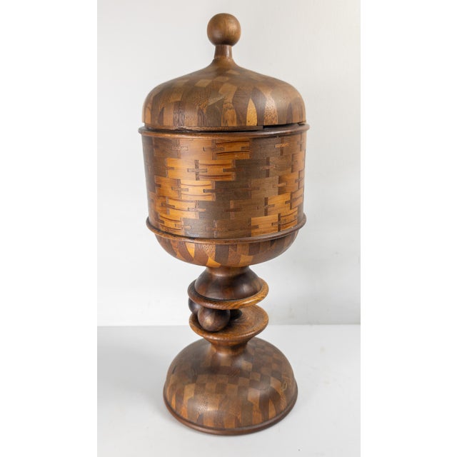 Early 20th Century Early 20th Century Folk Art Parquetry Turned Wood Centerpiece Chalice For Sale - Image 5 of 18