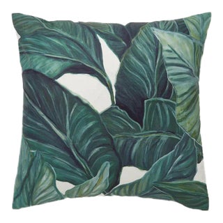 Welcome to the Jungle Green Pillow on Cotton/Linen Blend For Sale