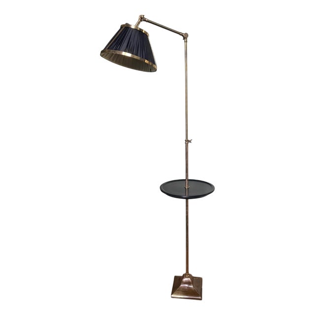 Brass Floor Lamp with Tray Table by David Iatesta For Sale