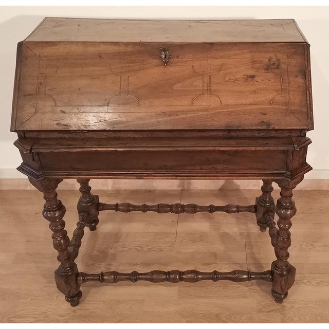 Wood Louis XIII Style Walnut Flap Writing Desk, Italy, 18th Century For Sale - Image 7 of 18