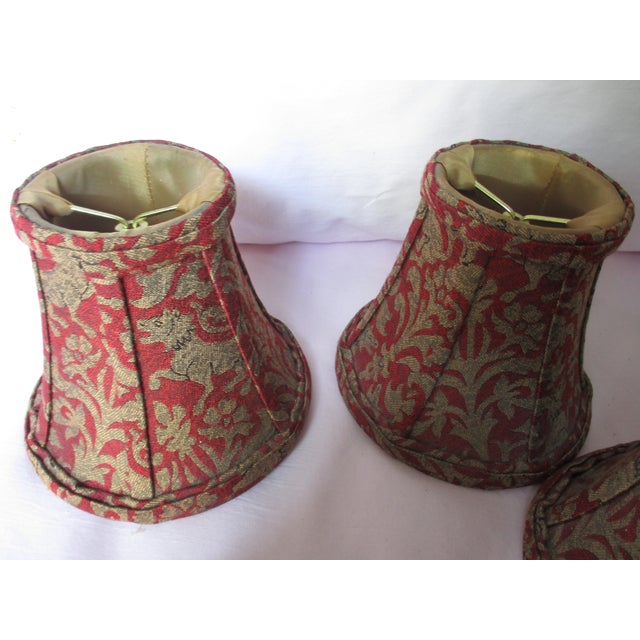 Vintage 1990s Red & Gold With Lion Design Chandelier Lamp Shades - Set of 4 For Sale In Columbia, SC - Image 6 of 10
